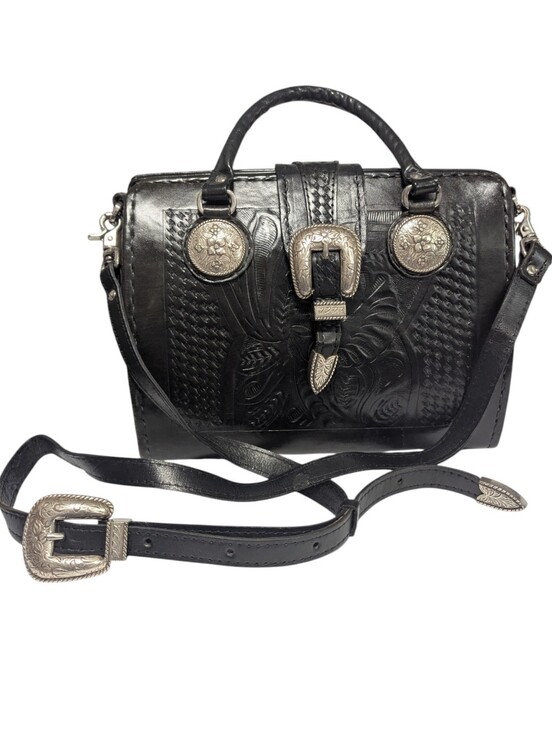 American West Handbags - American West Black Western-Style Tooled Leather Satchel